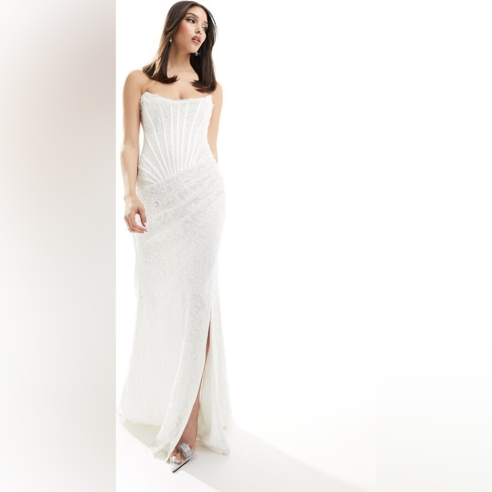 ASOS Heiress Beverly Hills Premium lace bandeau corset thigh split maxi dress